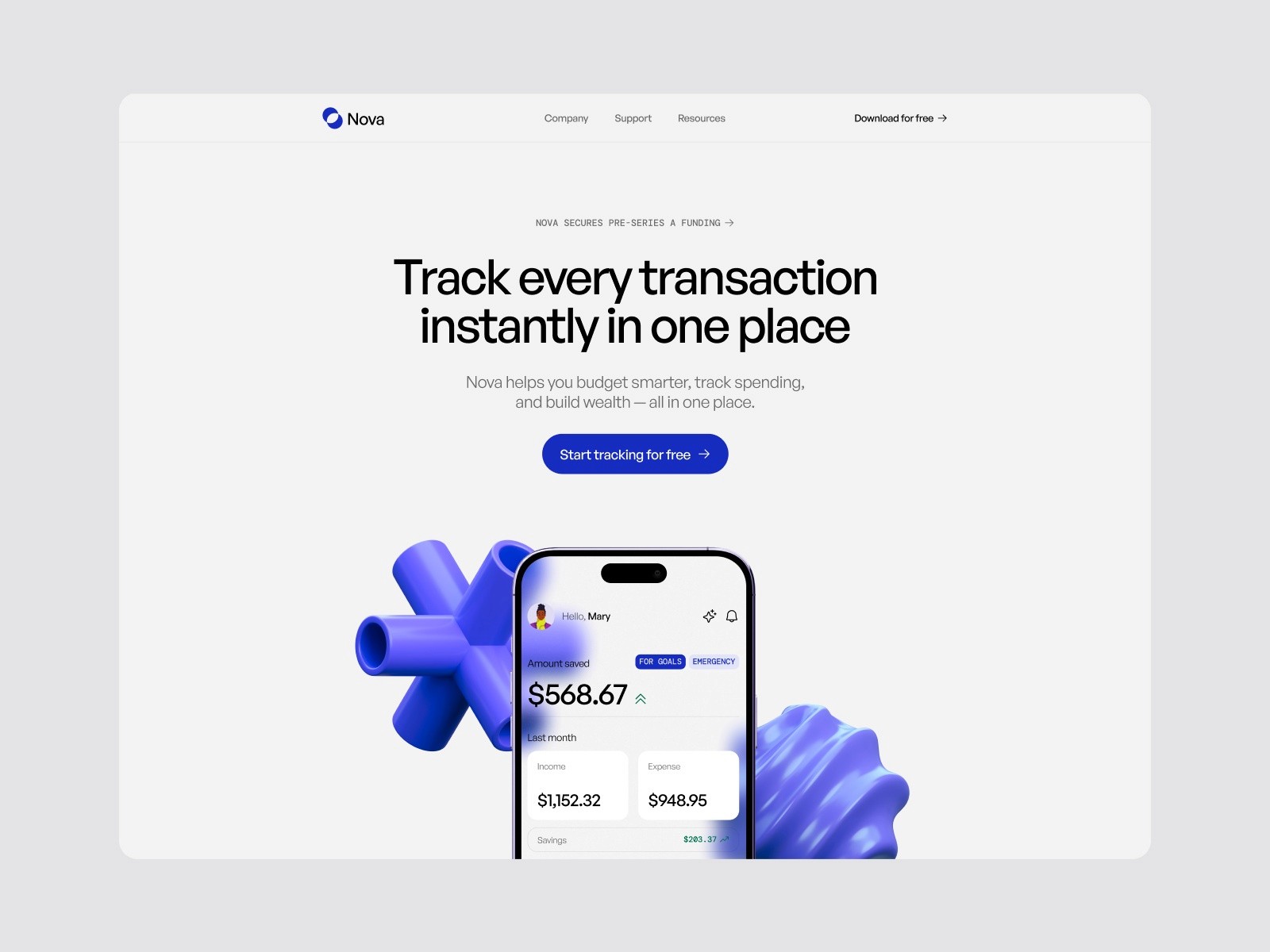 Nova App free Framer fintech template preview