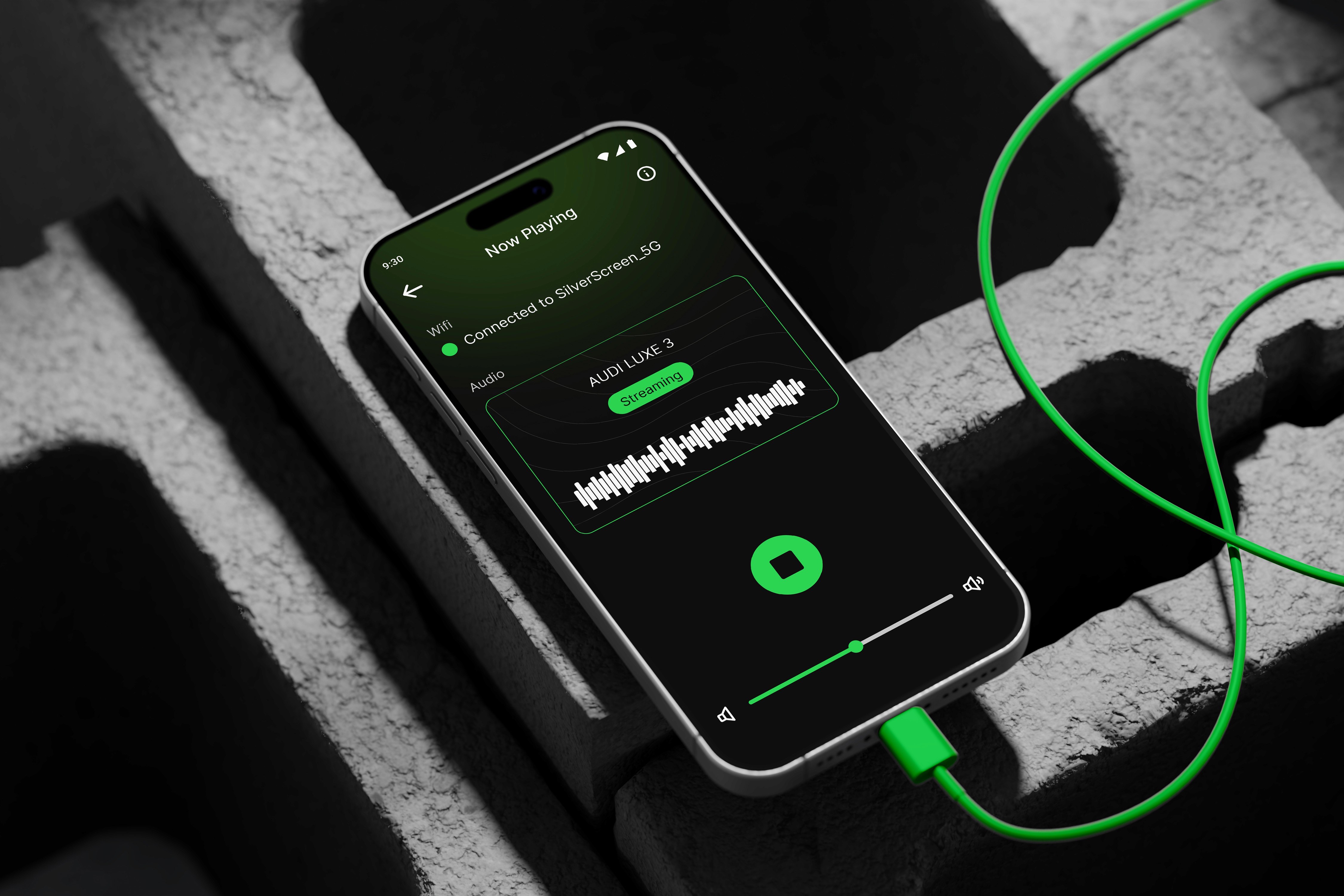 Audio streaming screen showing playback progress