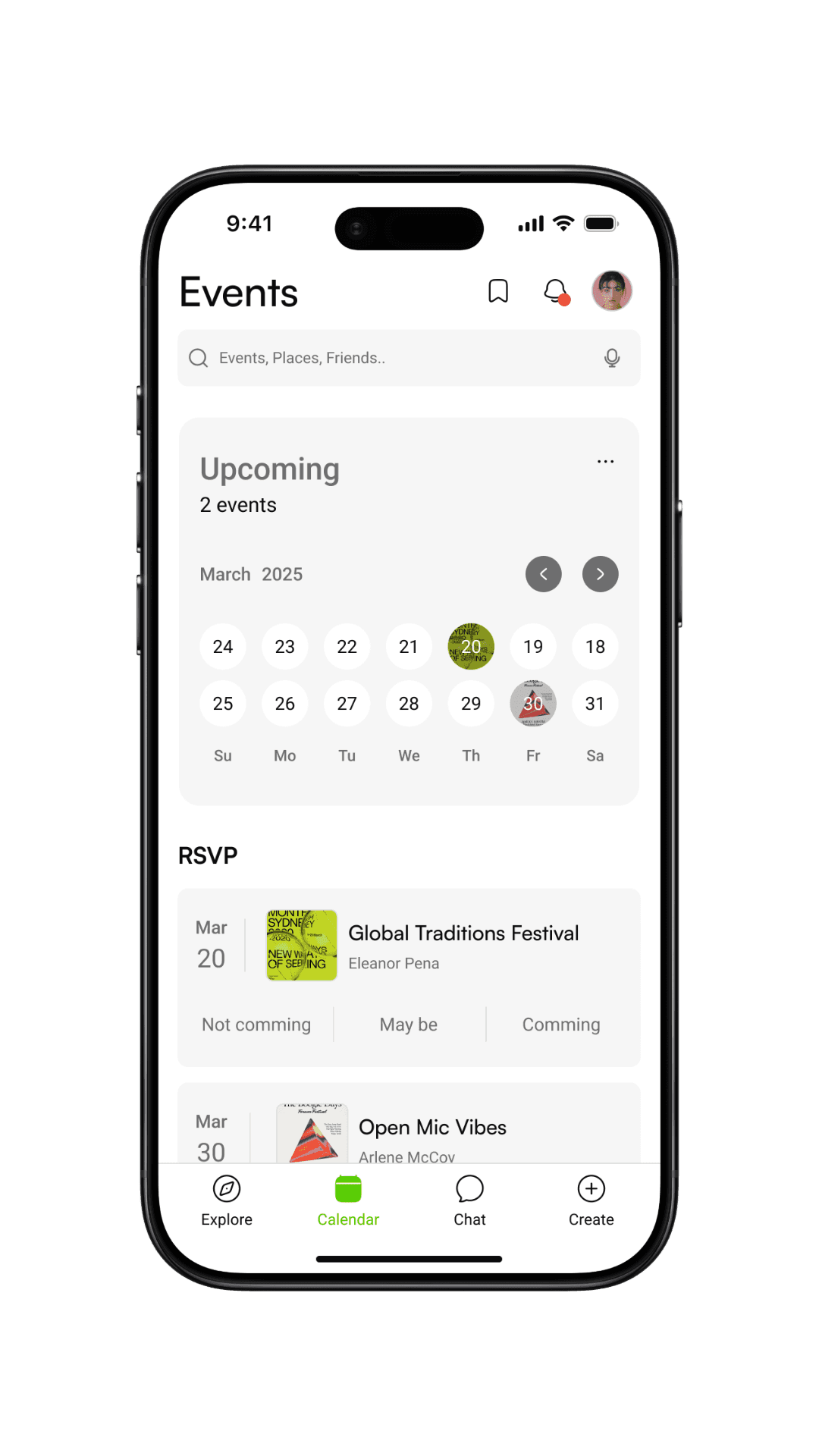 calendar page mockup