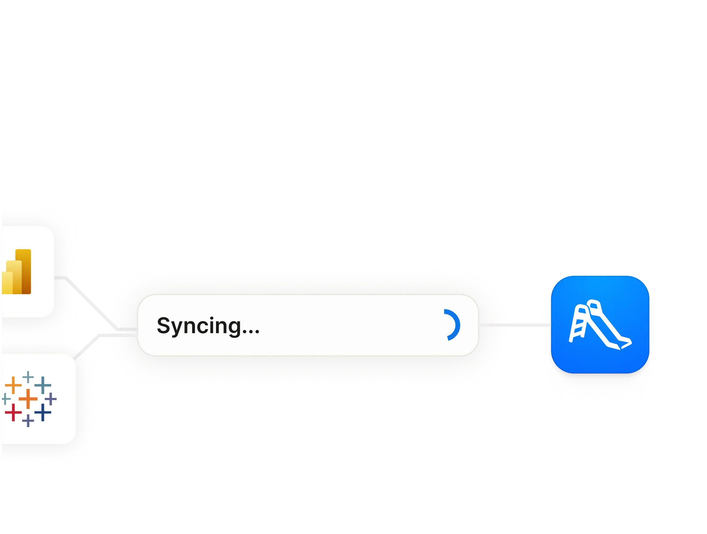 Two app icons with lines moving into a loading syncing button into a Playground app icon