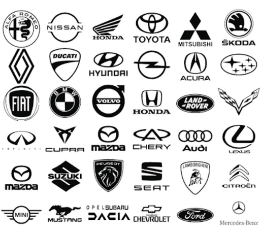 Logos de marques automobiles pris en charge par Garage de Berriat à Grenoble – carrosserie voiture toutes marques : BMW, Audi, Mercedes, Peugeot, Toyota, Honda, Ford, Renault, etc.