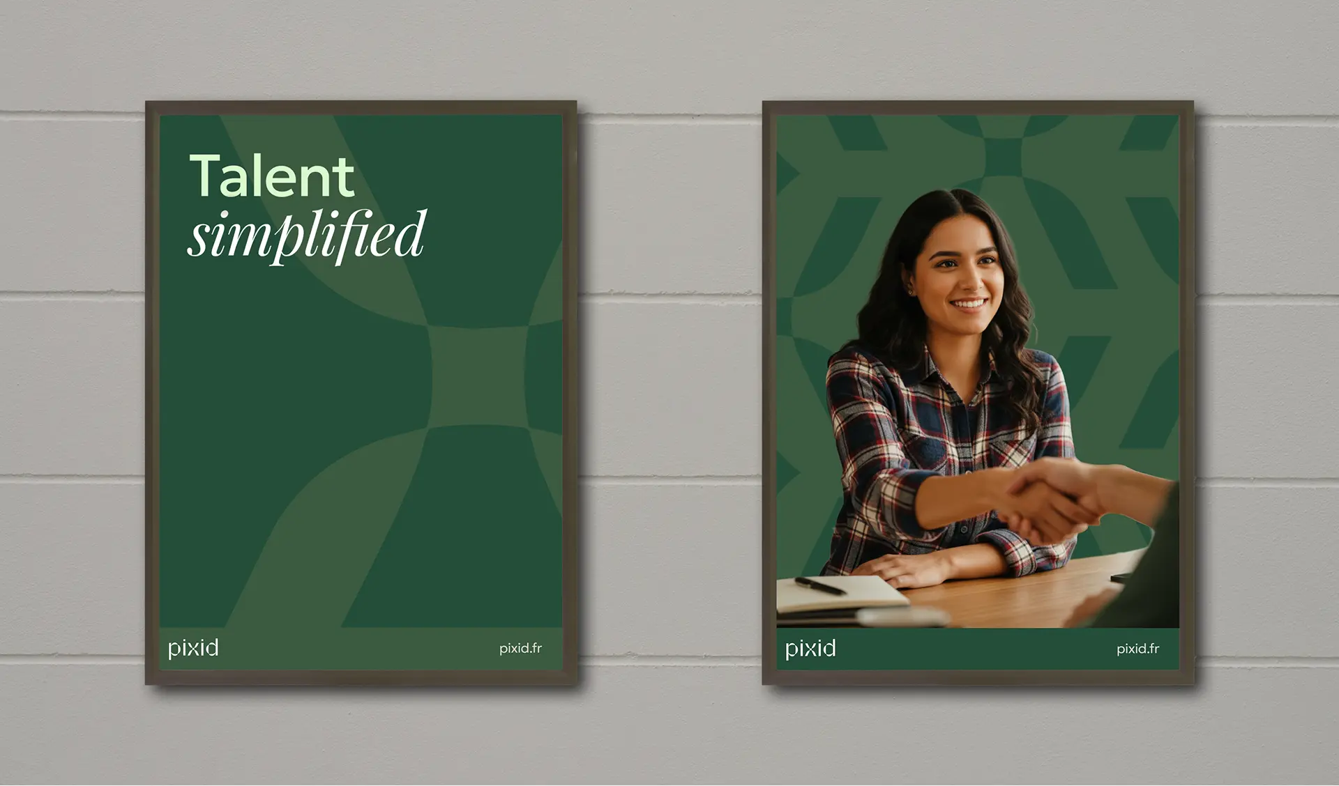 Pixid brochure — Talent Simplified headline with workforce photography, brand asset design