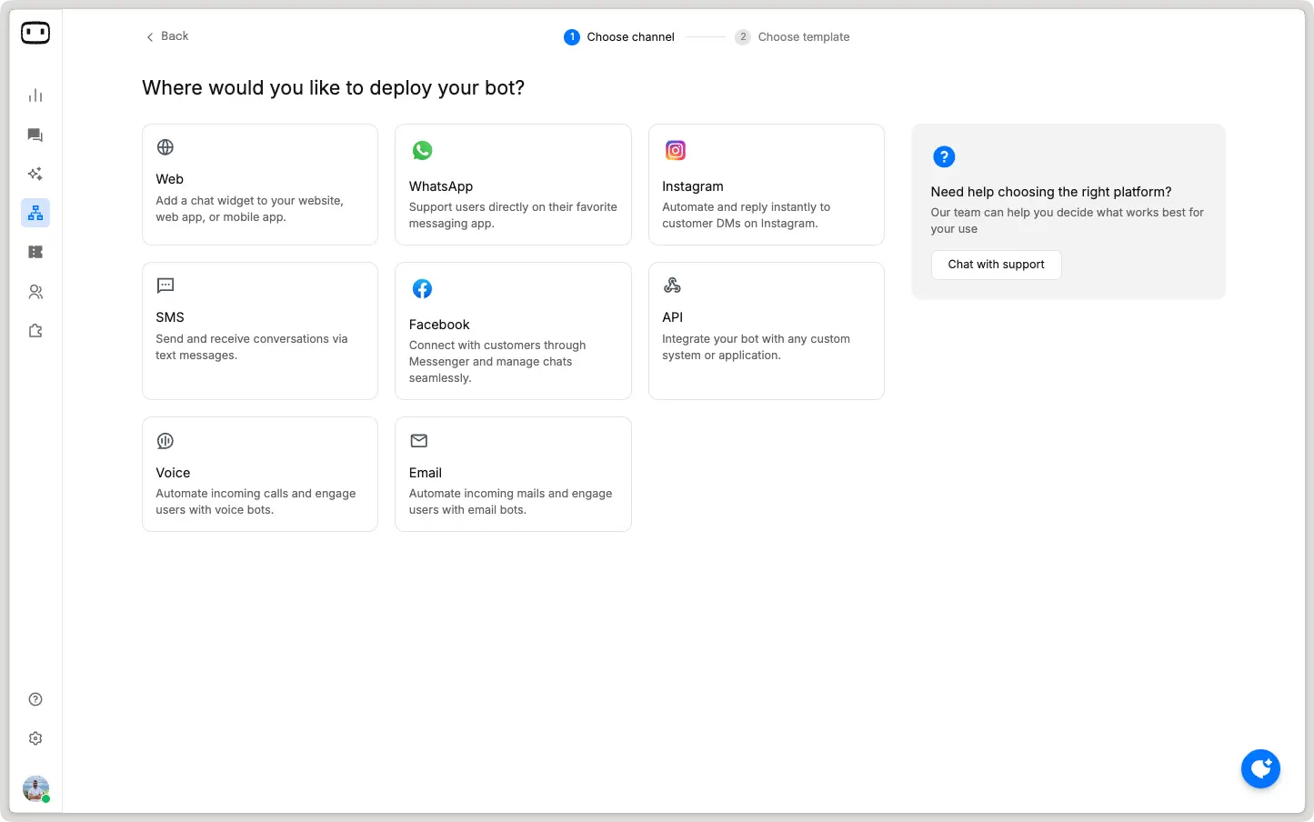 omnichannels available in WotNot