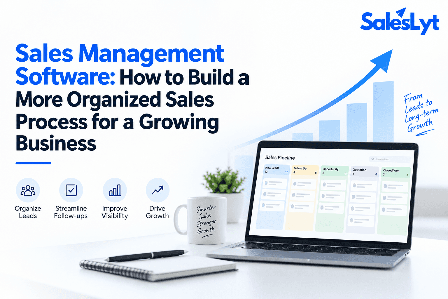 Sales management software for building an organized sales process with lead management, follow-ups, pipeline visibility and business growth