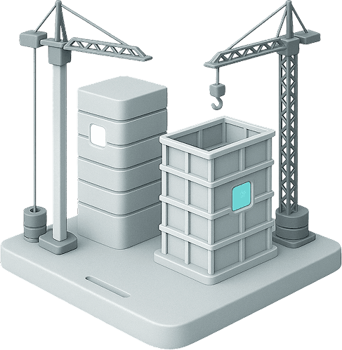 3D construction crane lifting building block.