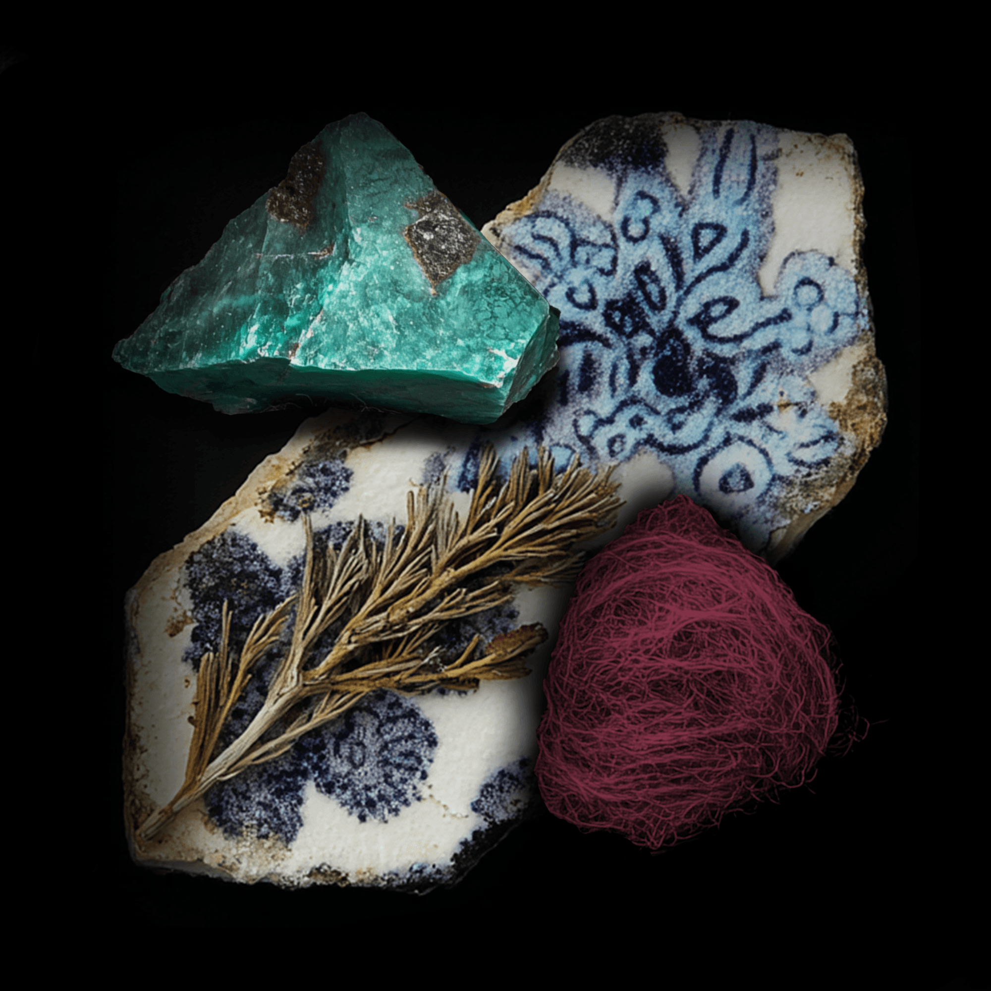 Collection of materials in a dark box