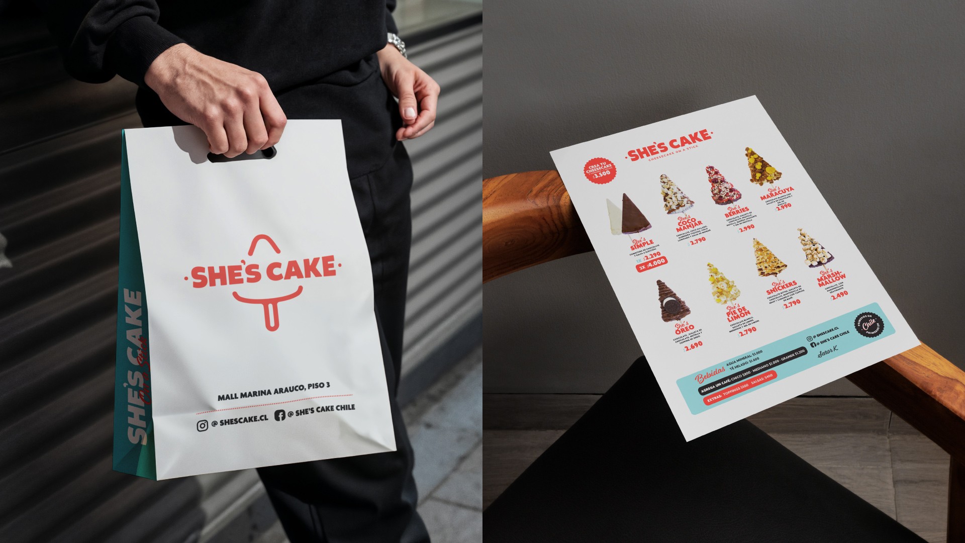 Trabajo de diseño gráfico y branding para She’s Cake, marca enfocada en un público joven y foodie