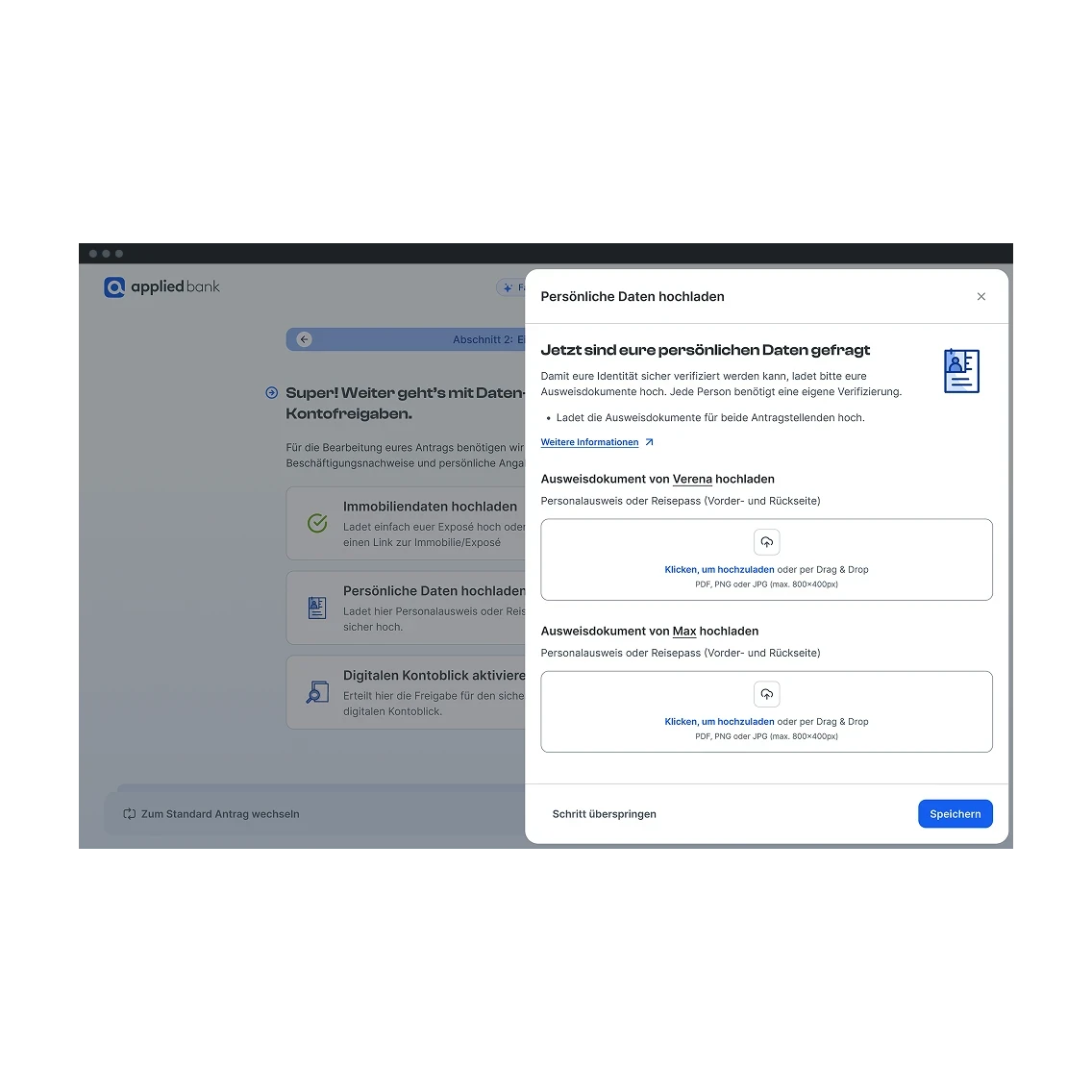 UI Persönliche Daten hochladen