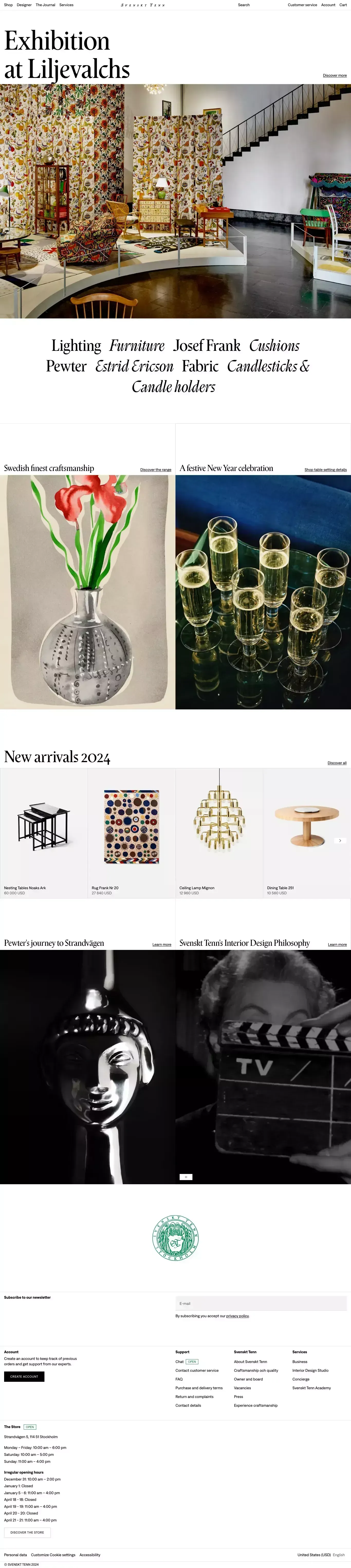 Svenskt Tenn portfolio page screenshot showcasing Design and Ecommerce design