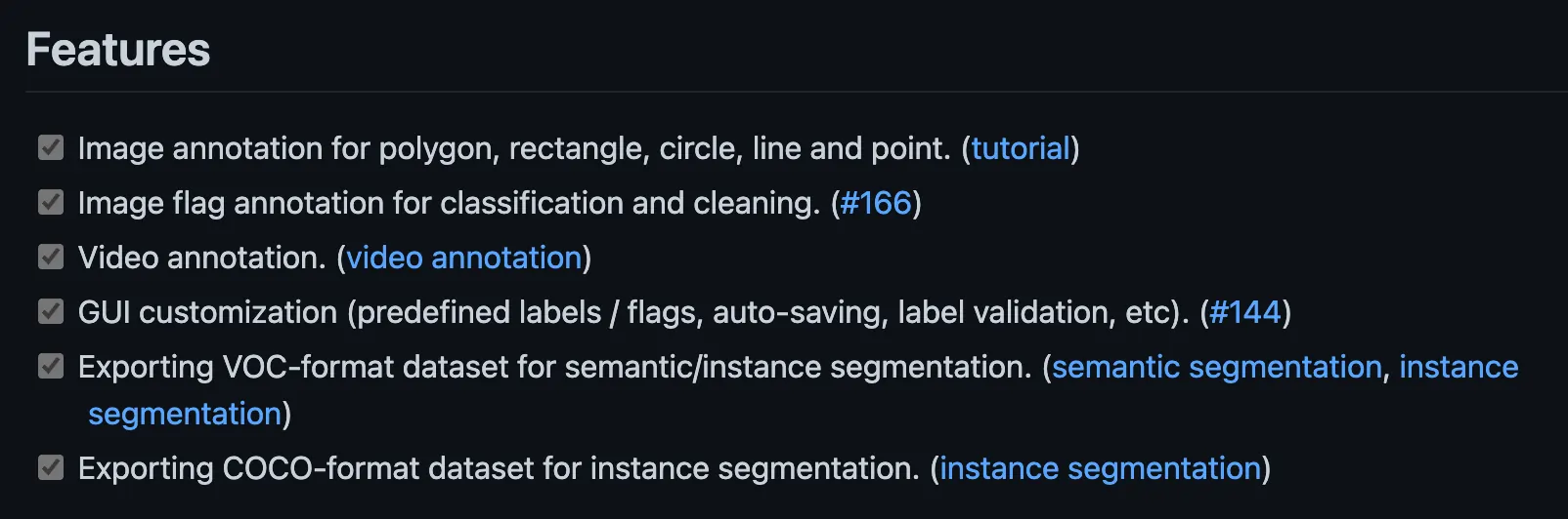 list of LabelMe features