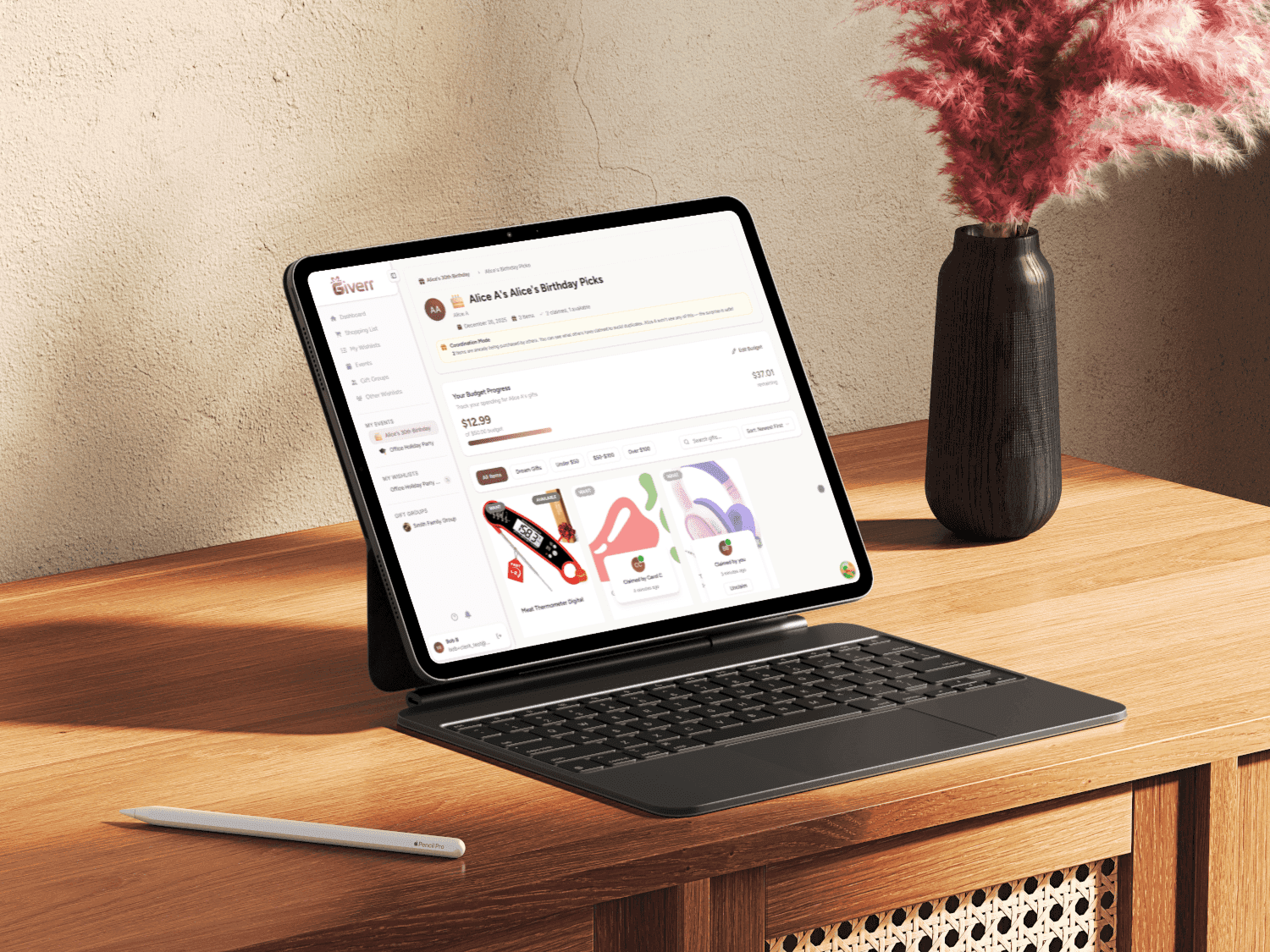 A mockup of Giverrs Tablet Site