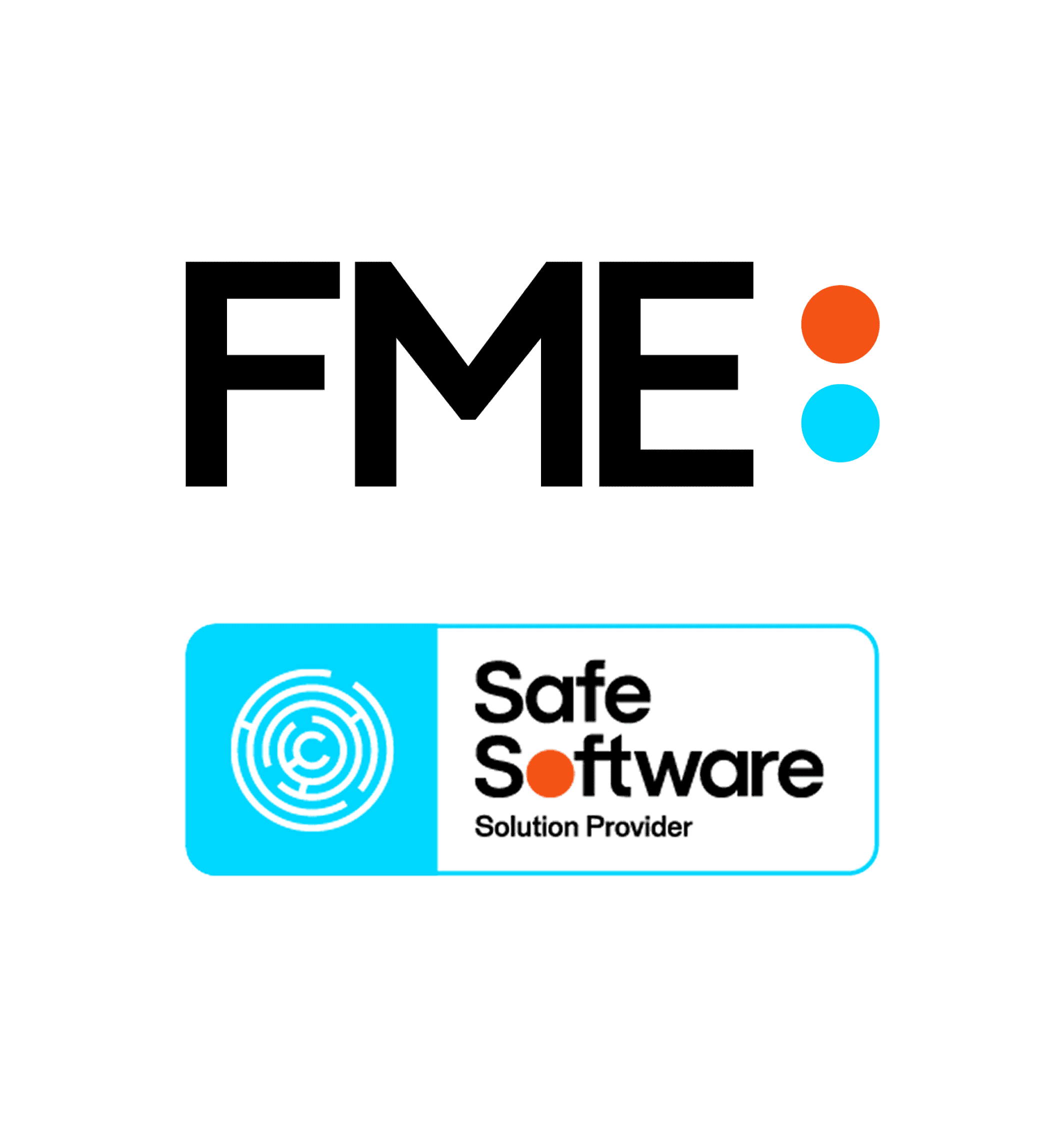 Images of the FME Logo and a Safe Software Solutions Provider Badge