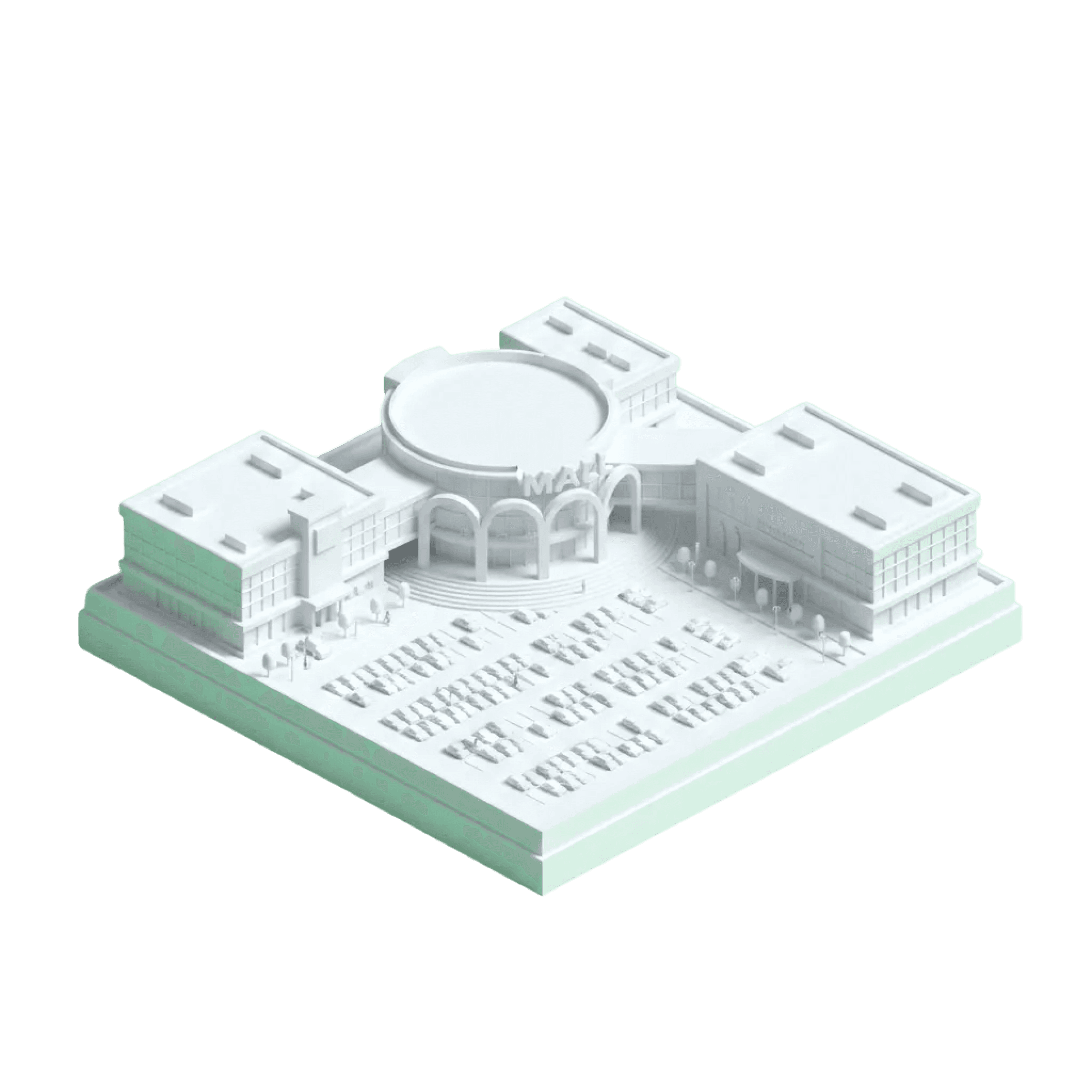 An isometric 3D illustration of the financial district of a large city
