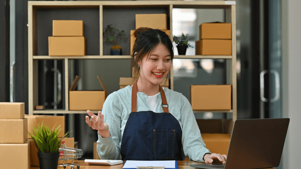 Malaysian woman running a small retail store online