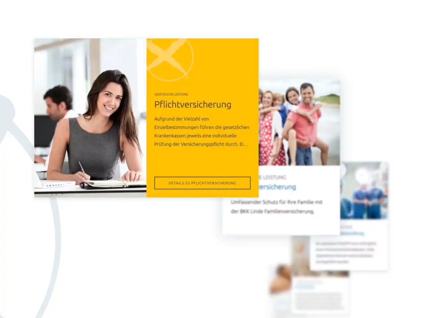 Abbildung von mehreren Screens aus der Webseite der BKK Linde