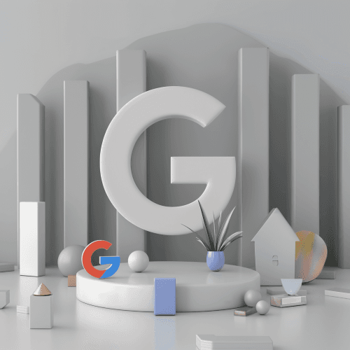 Eine 3d Interpretation des Google G. Im Hintergrund zu sehen ist ein Balkendiagramm