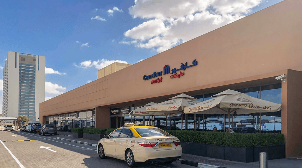Bird's eye view of the city center in Al Barsha South 2, displaying the arrangement of buildings and roads.