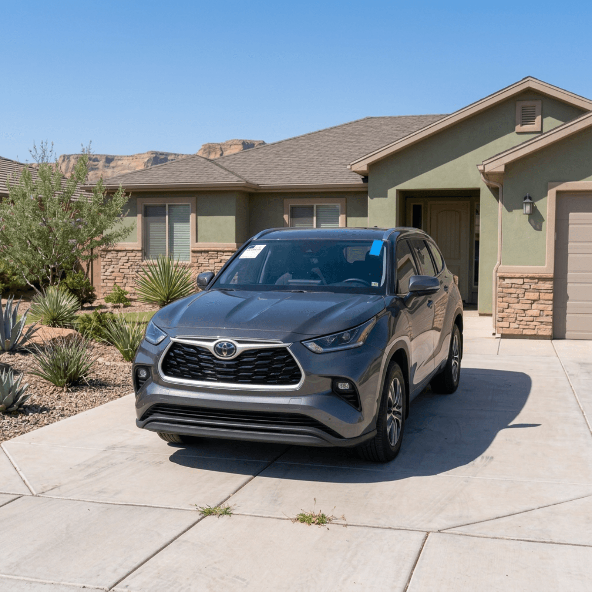 Gray Toyota Highlander crossover with a top-notch windshield replacement in a Page, Arizona neighborhood