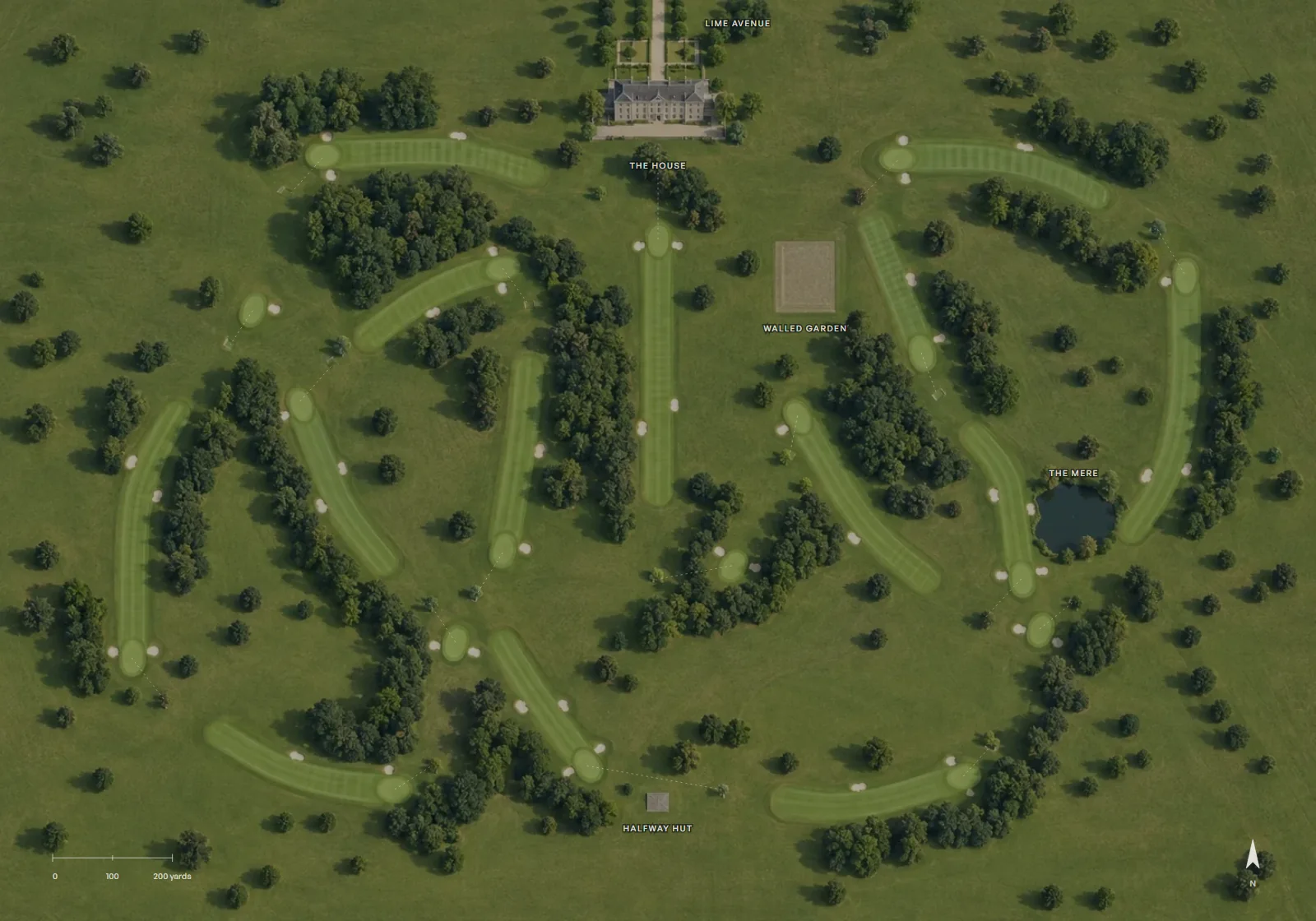 Aerial plan of the Averleigh estate and its eighteen holes