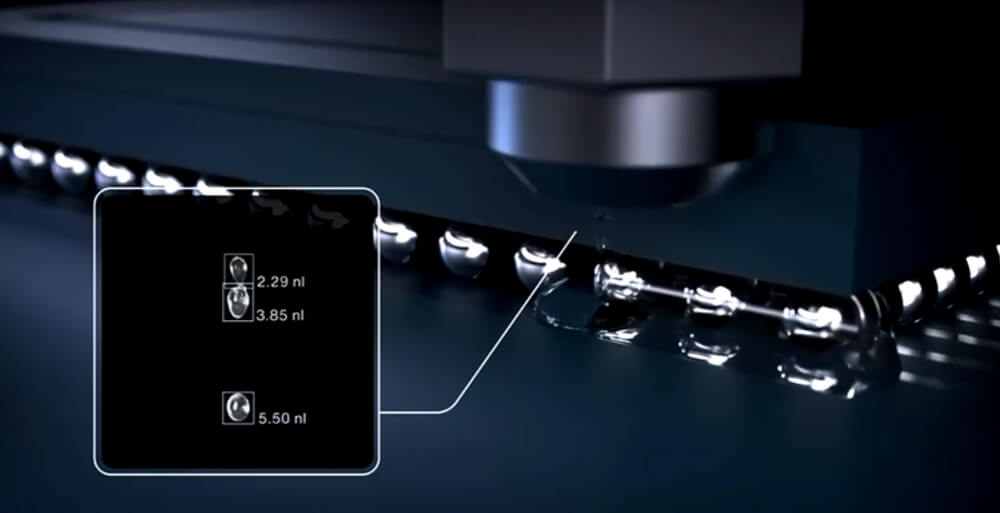 Monitoring result, where the drop volume is given in precise nanoliters