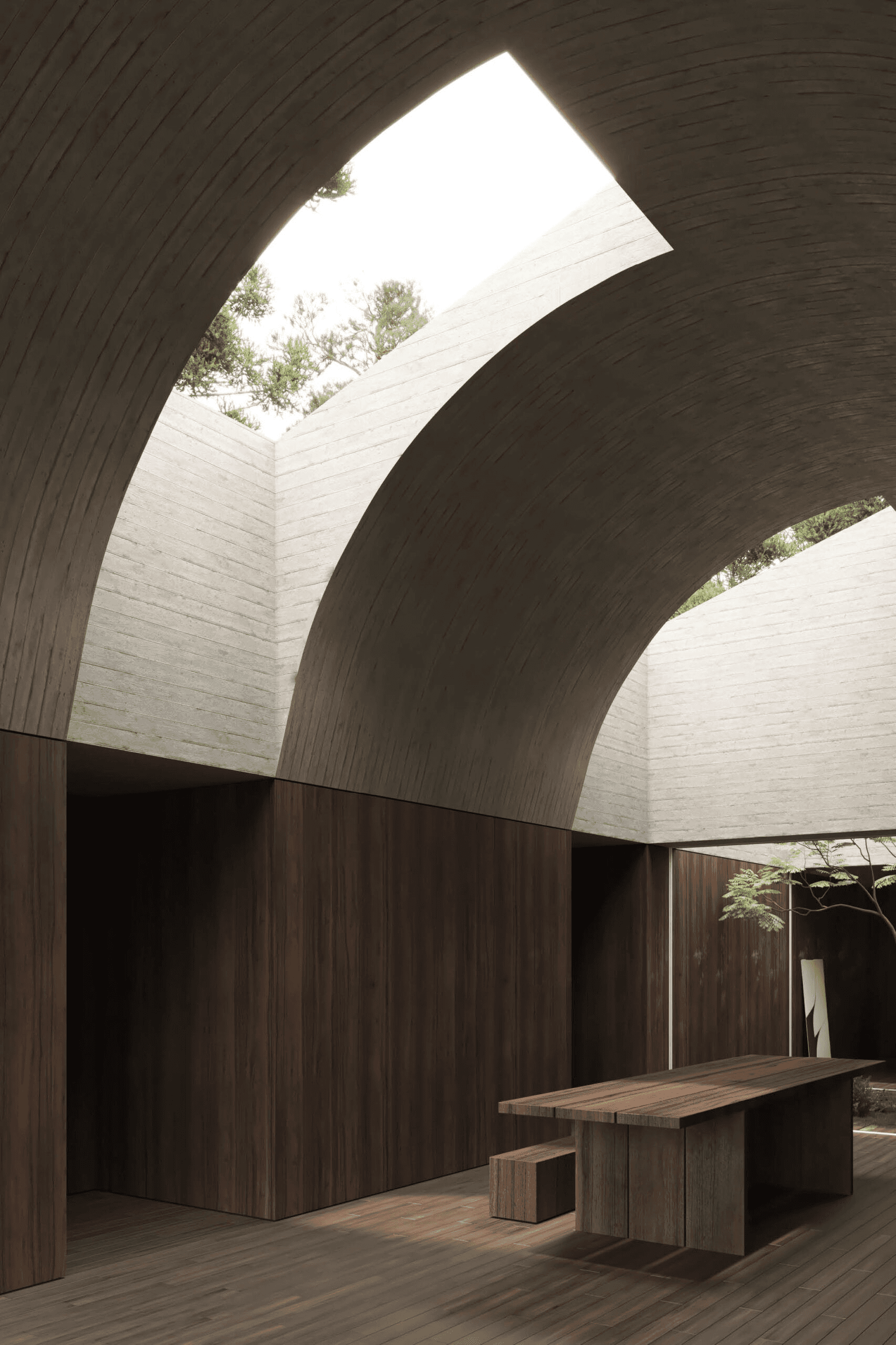 Modern interior with a striking cylindrical pendant light, concrete walls, and minimalist design. Perfect for industrial-chic inspiration.