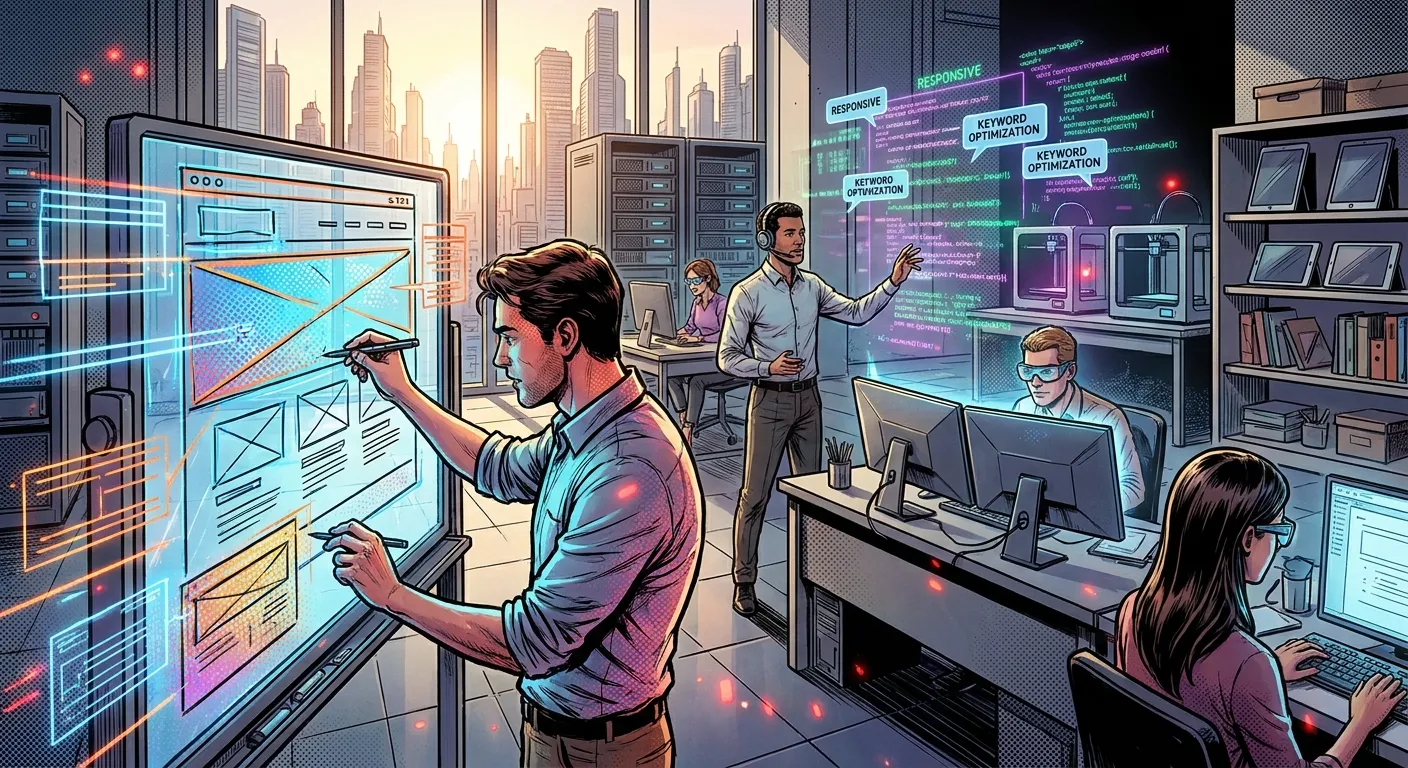 Futuristic dashboard at RockN' Socials Digital Marketing Agency headquarters.