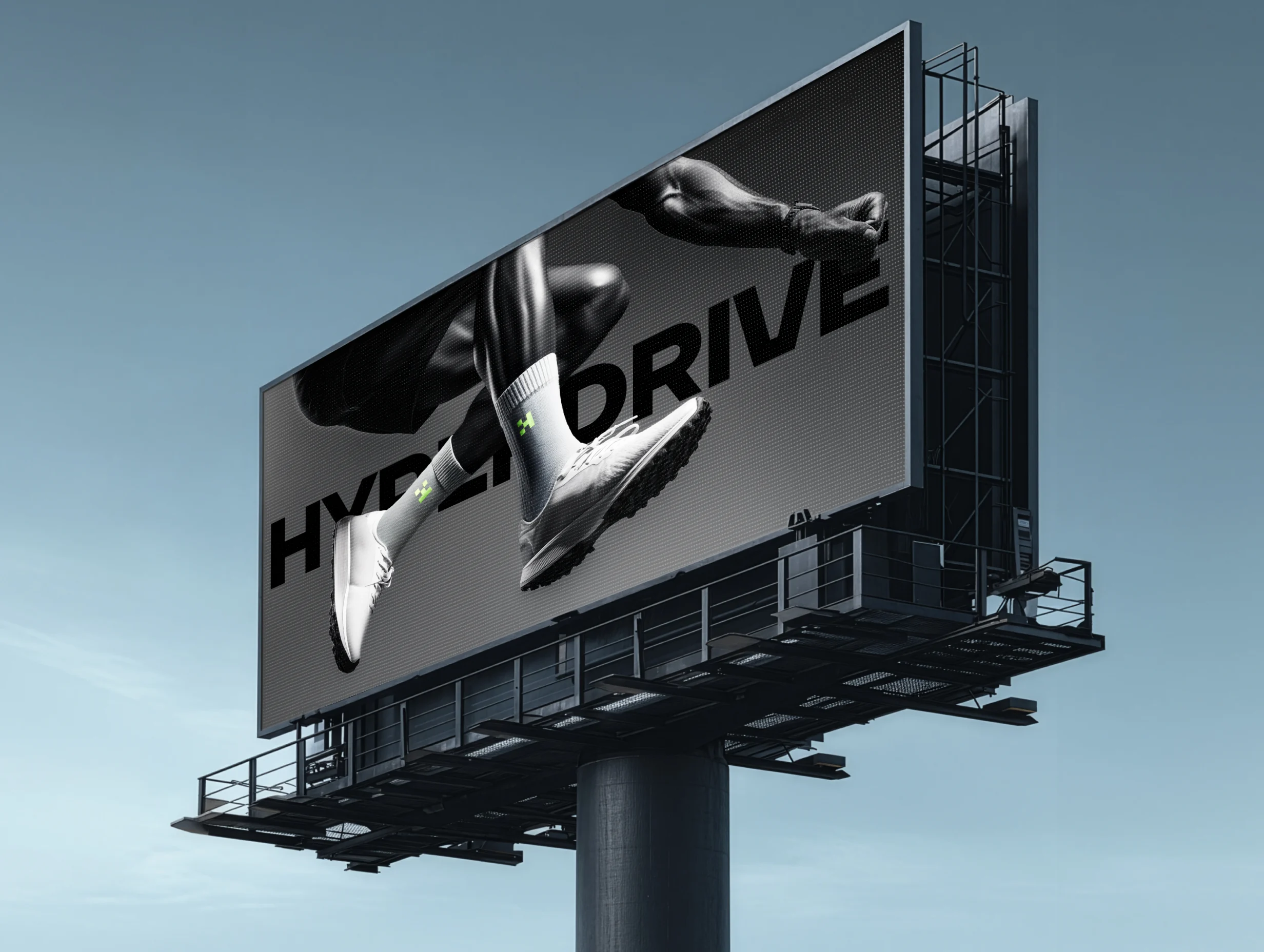 Billboard advertisement featuring an athlete in motion wearing sportswear