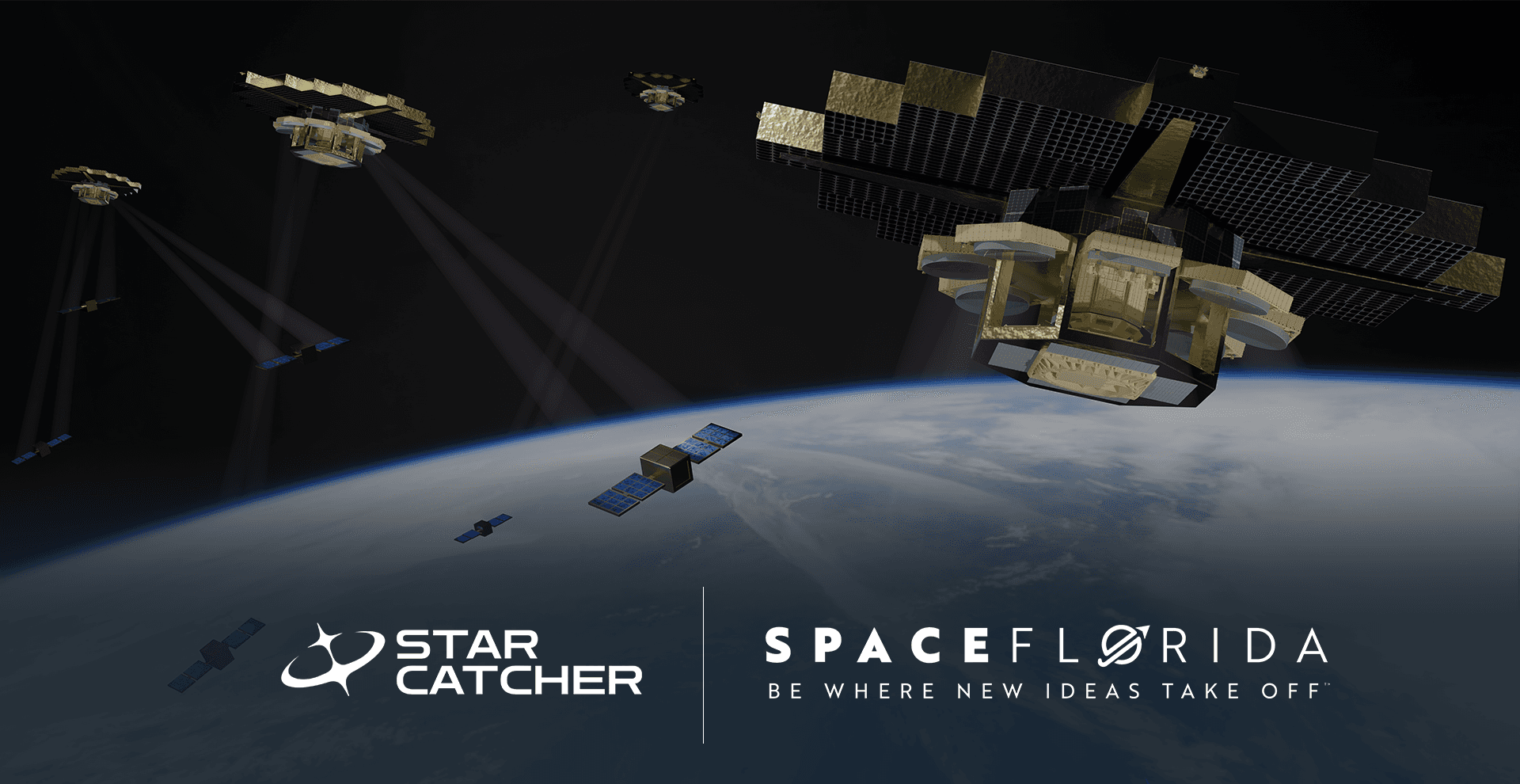 Star Catcher Network beaming power to satellites in Low Earth Orbit with Star Catcher and Space Florida logos