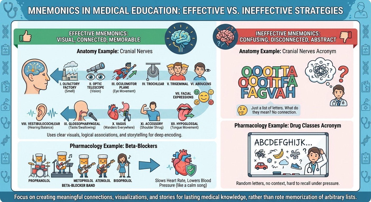 Effective vs ineffective medical mnemonics comparison infographic