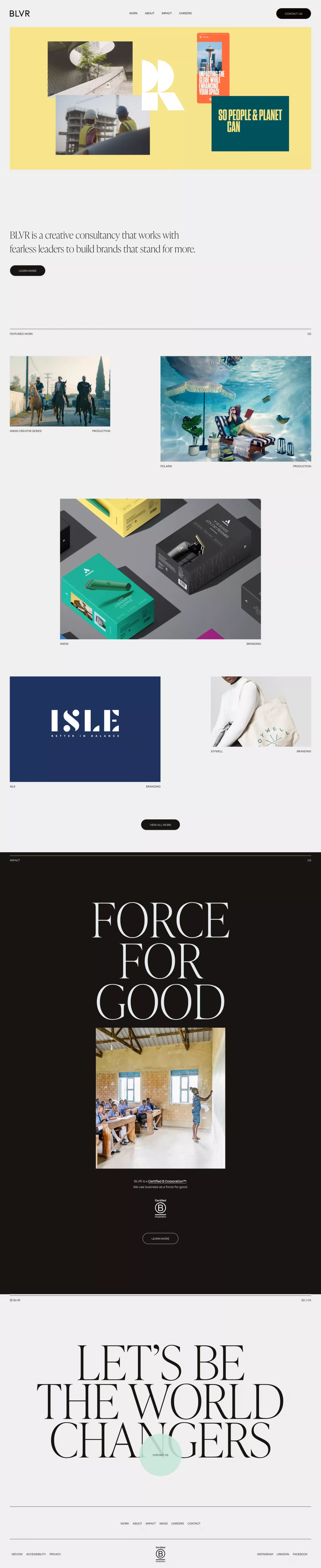 BLVR portfolio page screenshot showcasing Design and Tech design