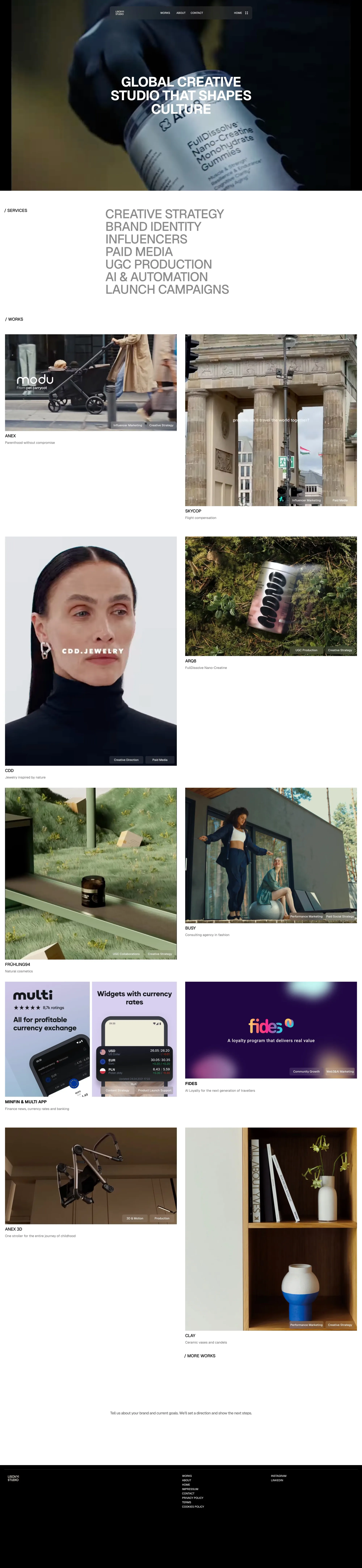 Lisovyi Studio portfolio page screenshot showcasing Advertising and Design design