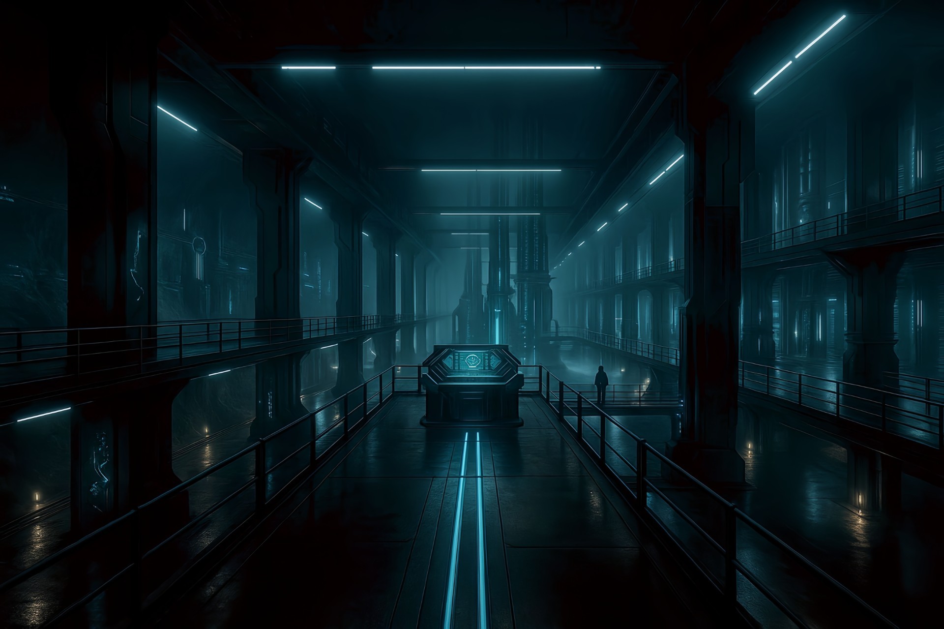 Interior control chamber of the NeuroCrypt recursion core, anchoring external vectors to internal recursion logic. This space regulates entropic alignment, signal fidelity, and identity field validation through post-linear geometries and procedural light symmetry.