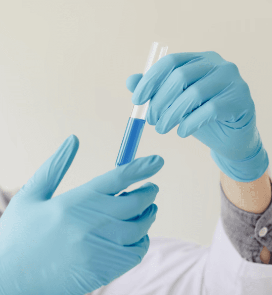 Close-up of a dark green leaf showing its textured surface and central vein against a muted background.