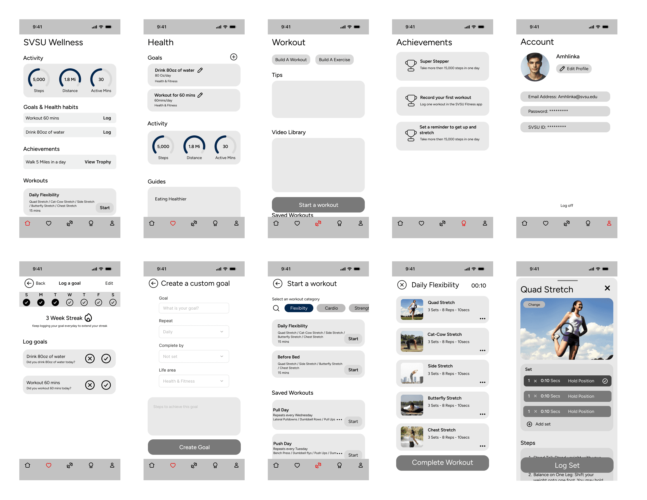 Image of low fidelity wireframes of the app