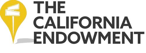 The image features the logo of The California Endowment, showcasing a stylized yellow pin with a white horizontal line next to the organization's name in bold, black letters.