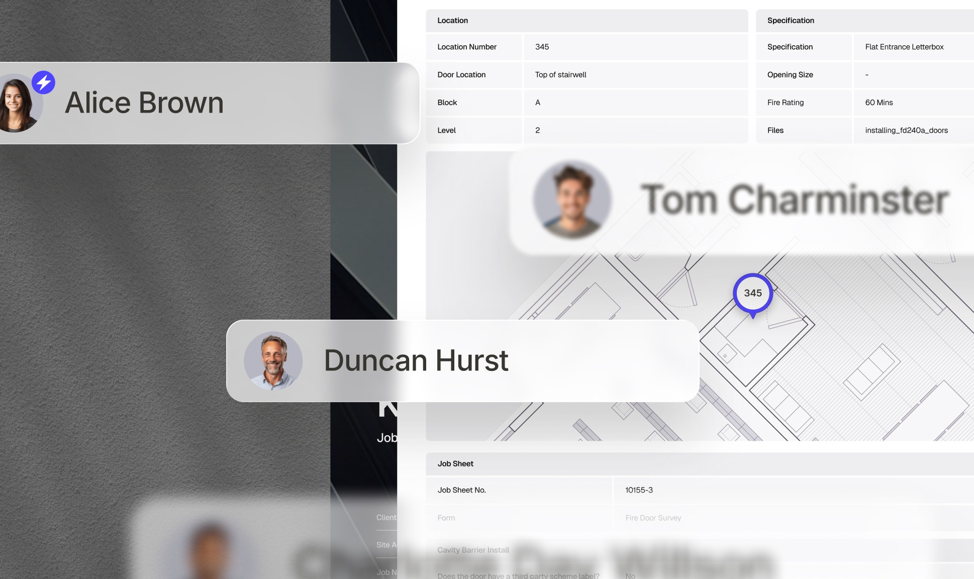 A branded job report in Onetrace. Overview information is summarised to the left, with details, including a location map, photographic evidence and a confirmation signature in the main panel.