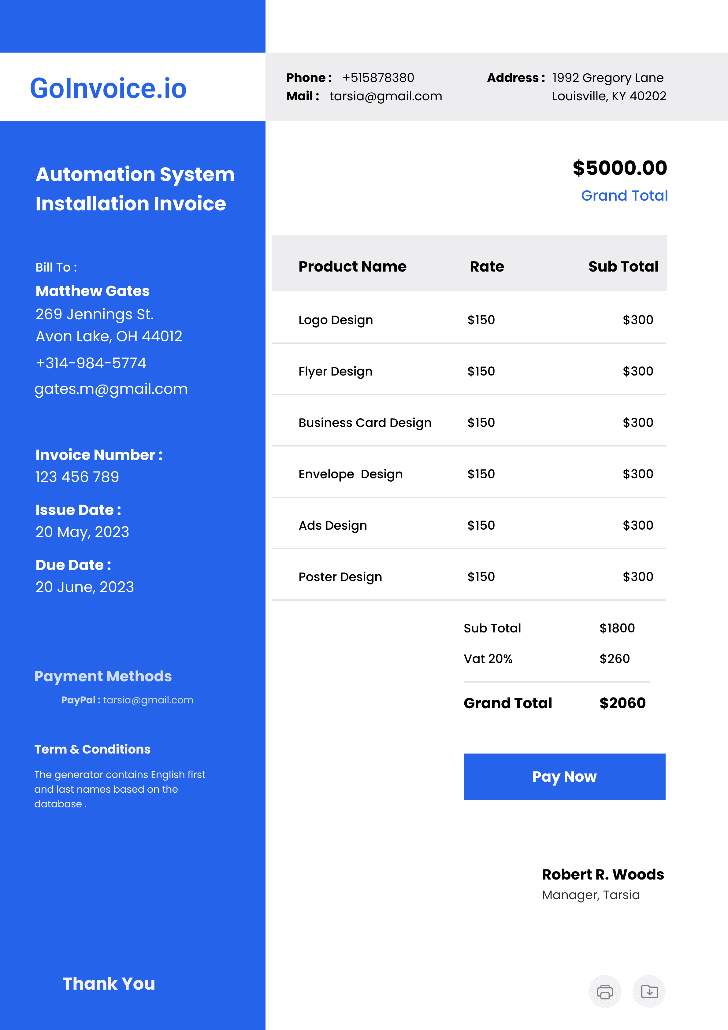 Automation System Installation Invoice