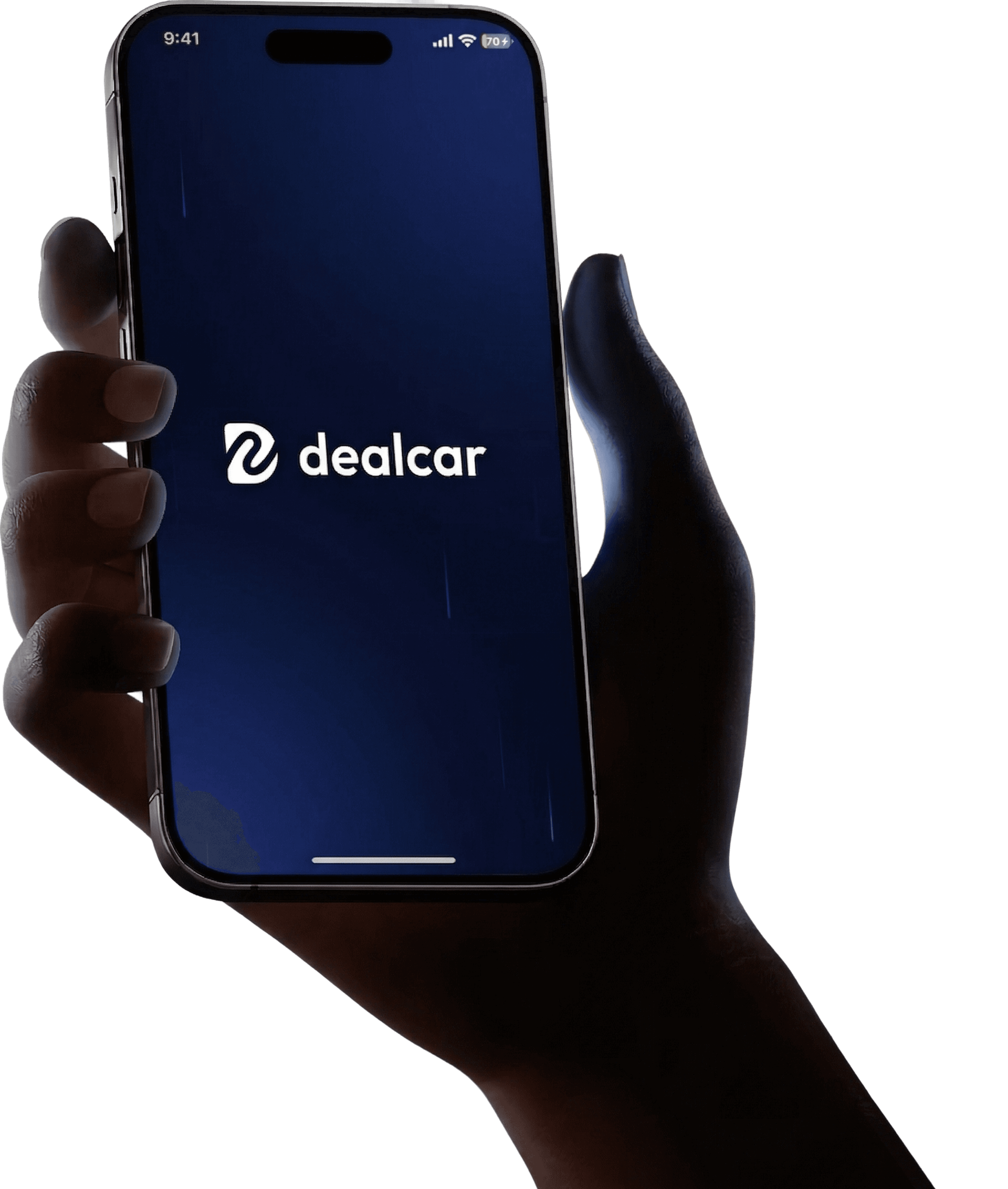 Person holding phone with Dealcar logo