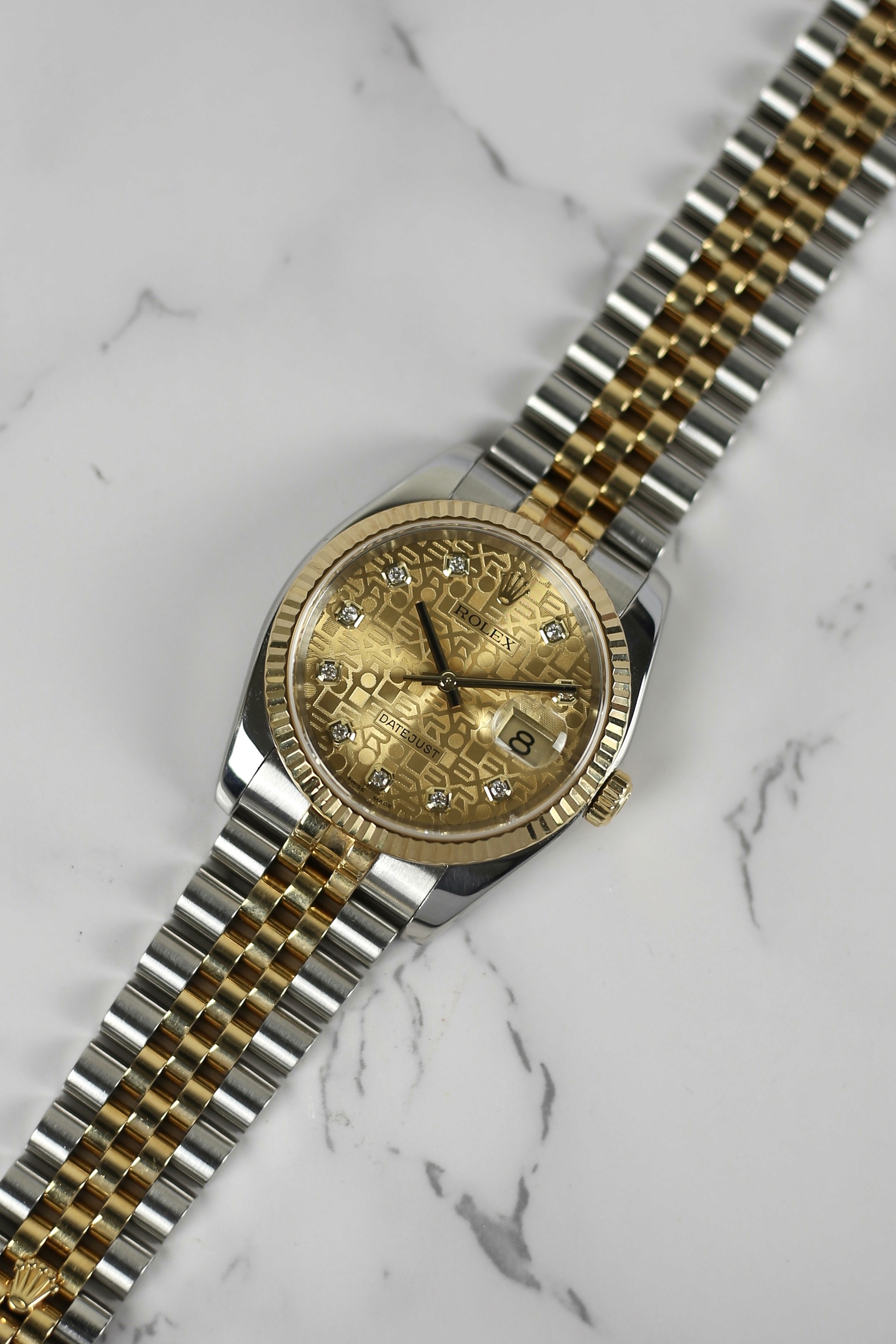 DATEJUST ANNIVERSARY DIAMOND DIAL HIDDEN CLASP 18K YELLOW GOLD BEZEL