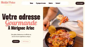 Site internet créé pour une TPE de restauration à Mérignac, Meltin Potes Caffé, accueil avec terrasse chaleureuse
