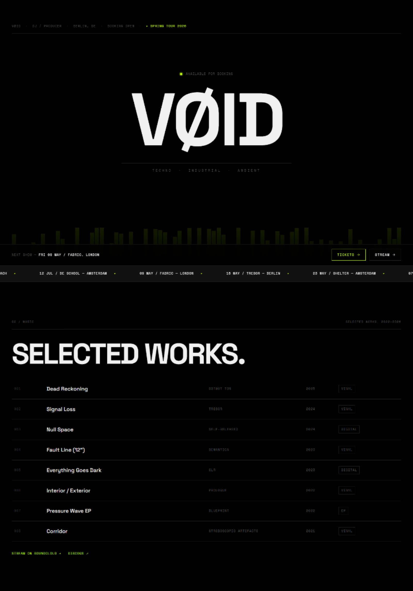 DJ website prompt — pure black dark design preview