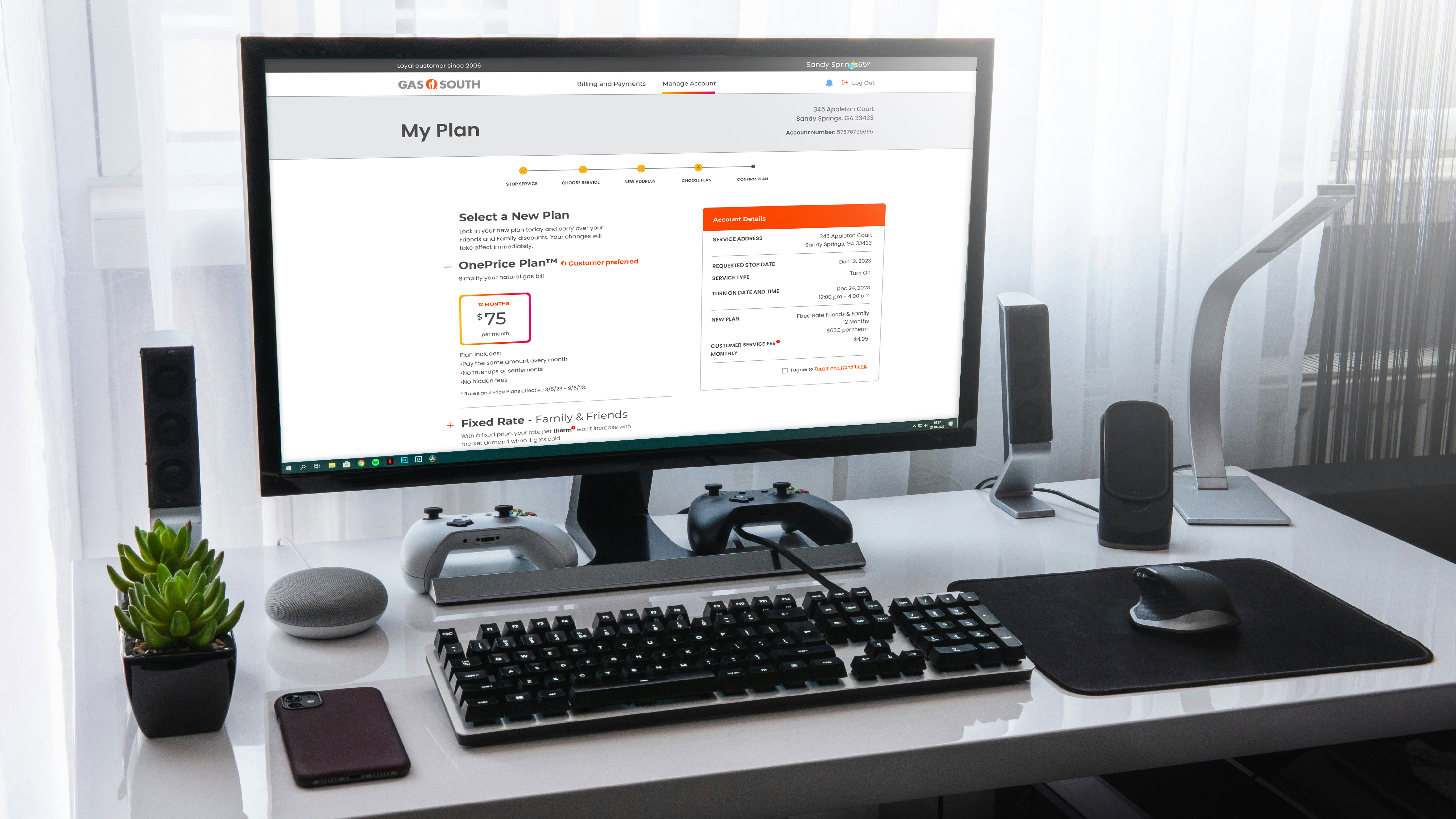 Gas South Online Account Service on desktop computer screen