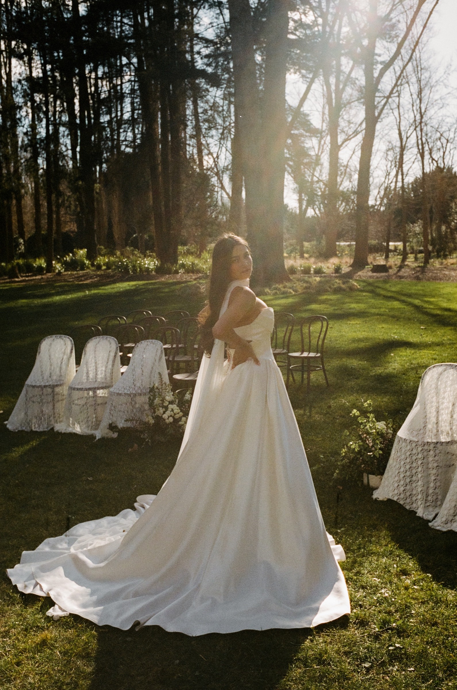 Editorial bridal portrait in afternoon light on the Mona Farm lawn