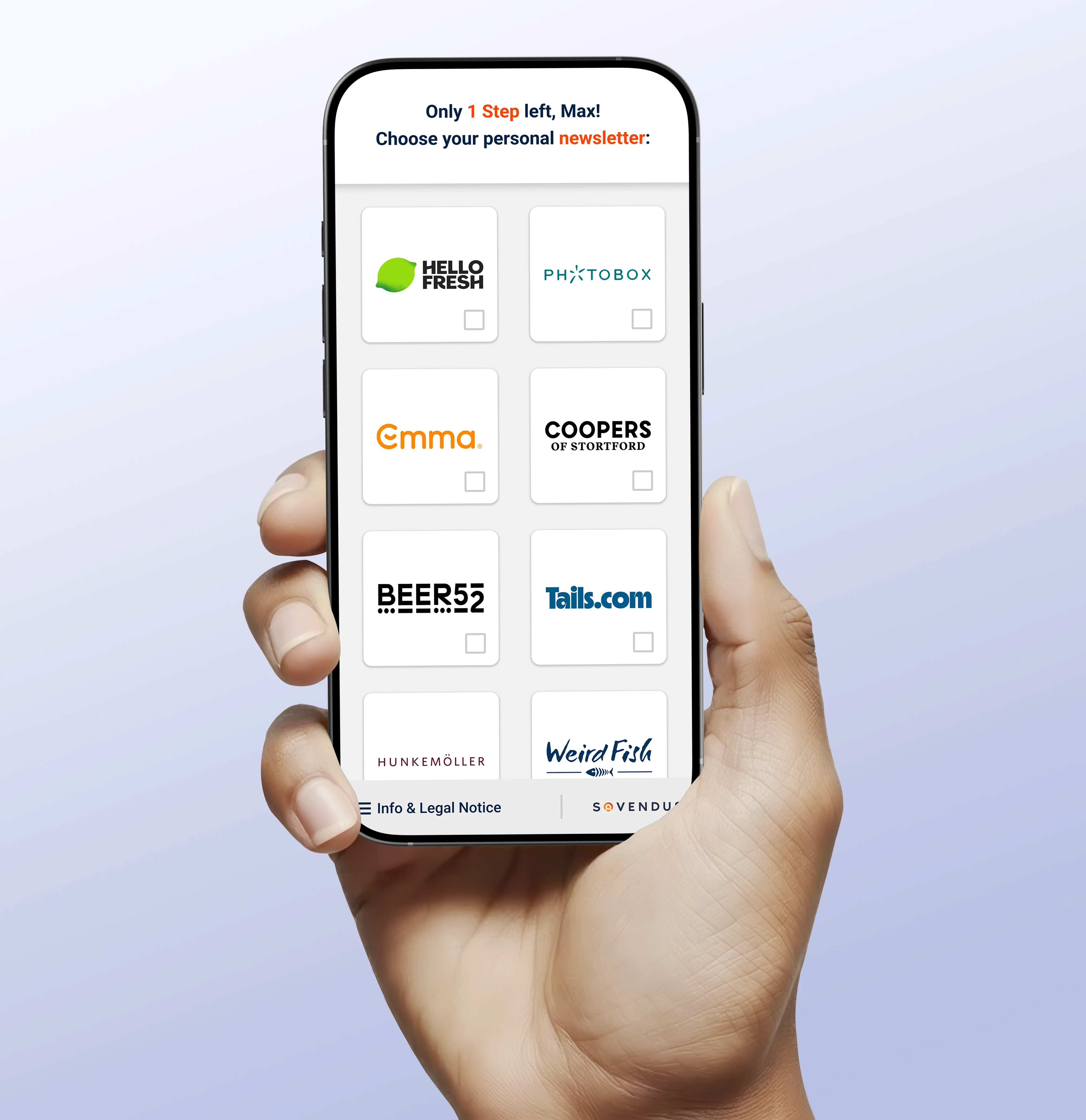 Smartphone, der viser Sovendus produktskærm