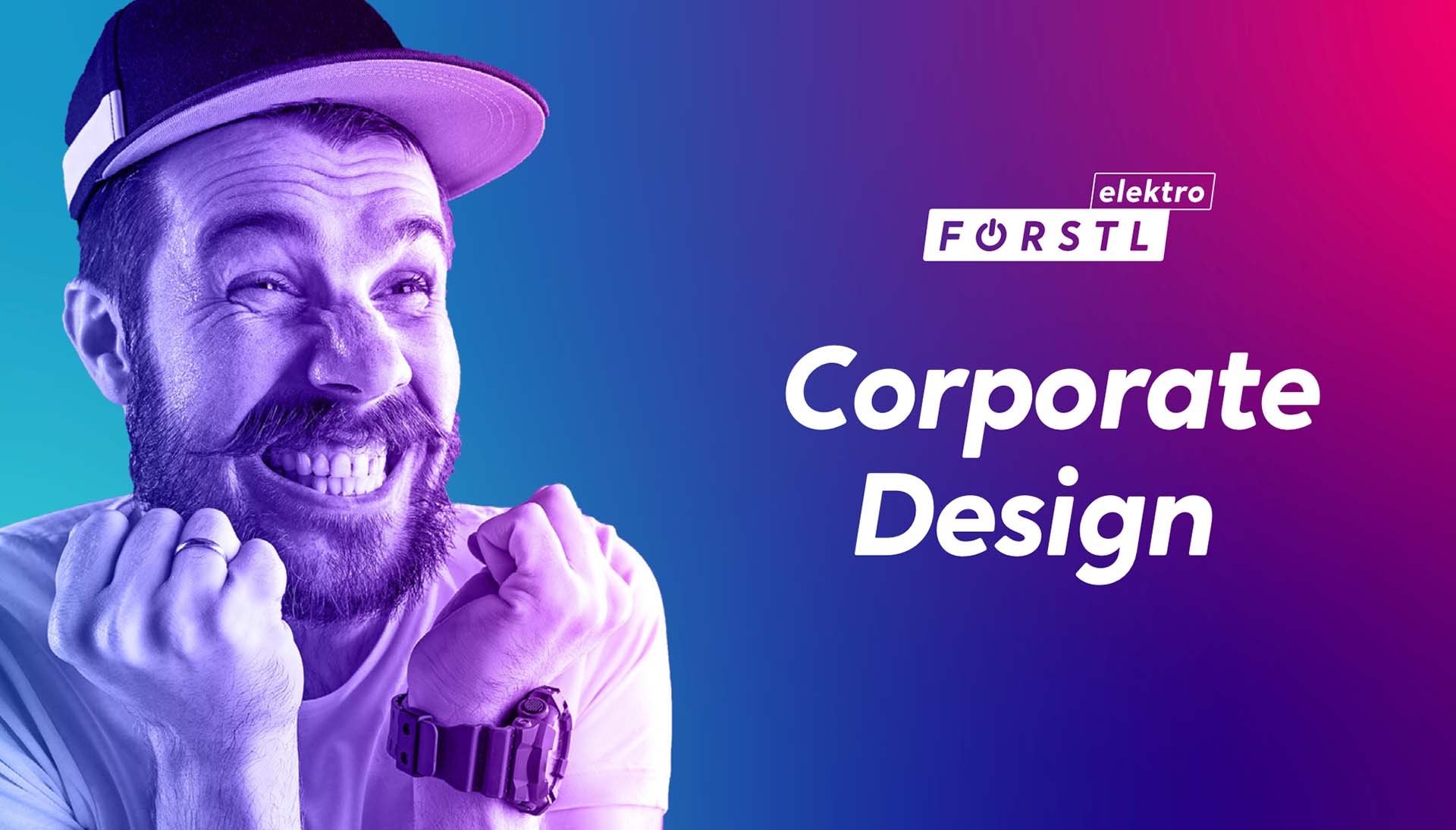 Entwicklung eines markanten Corporate Designs für Elektro Förstl mit emotionaler Bildwelt und dynamischem Farbverlauf zur Positionierung als modernen, zugänglichen Familienbetrieb