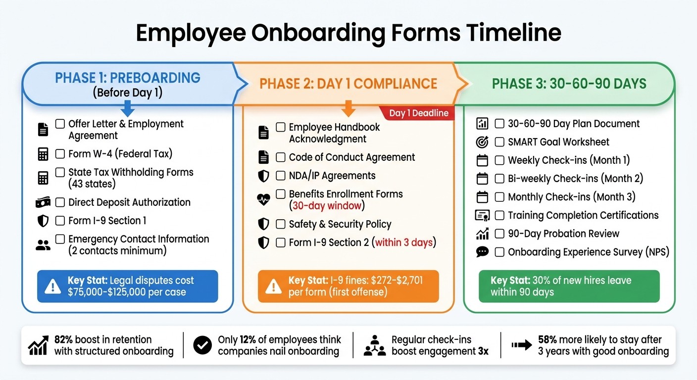 Complete Employee Onboarding Forms Timeline: Preboarding to 90 Days