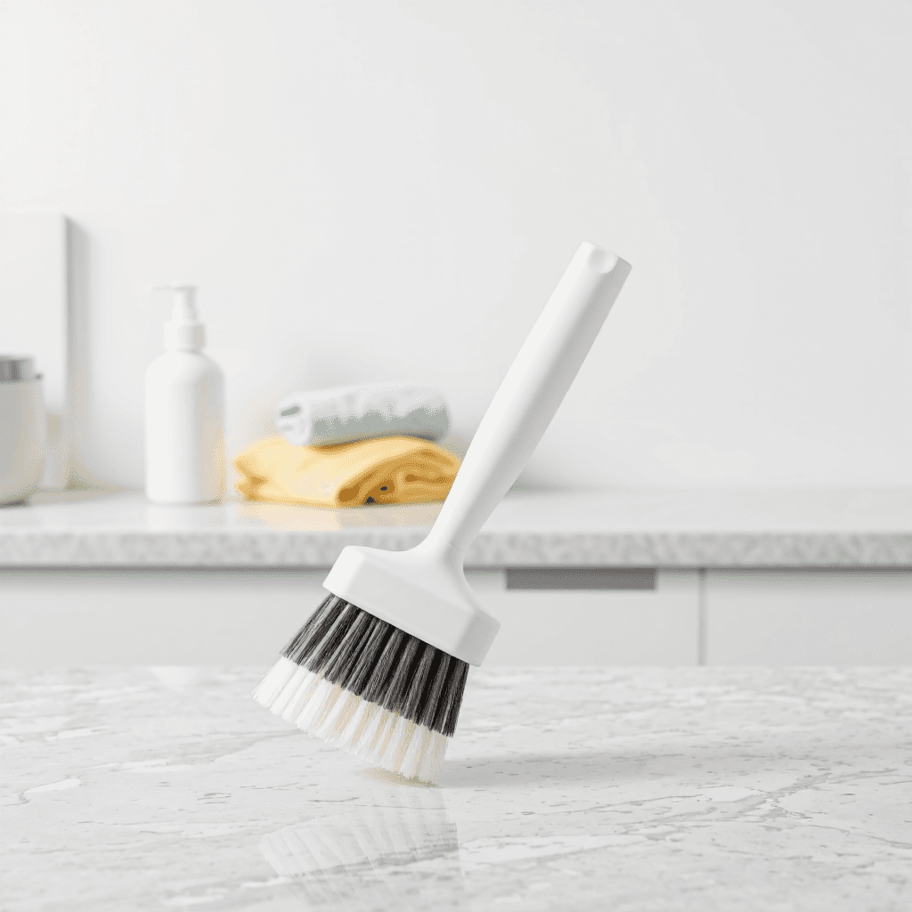 product photography of set of cleaning brushes with angled heads for scrubbing