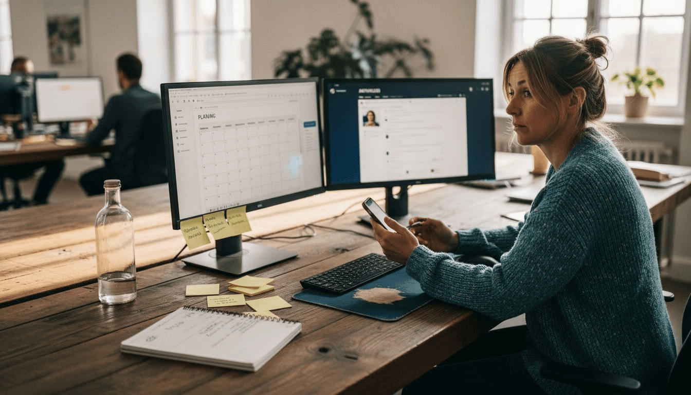 Eine Frau richtet einen automatisierten Ablauf für ihre Social-Media-Beiträge ein.