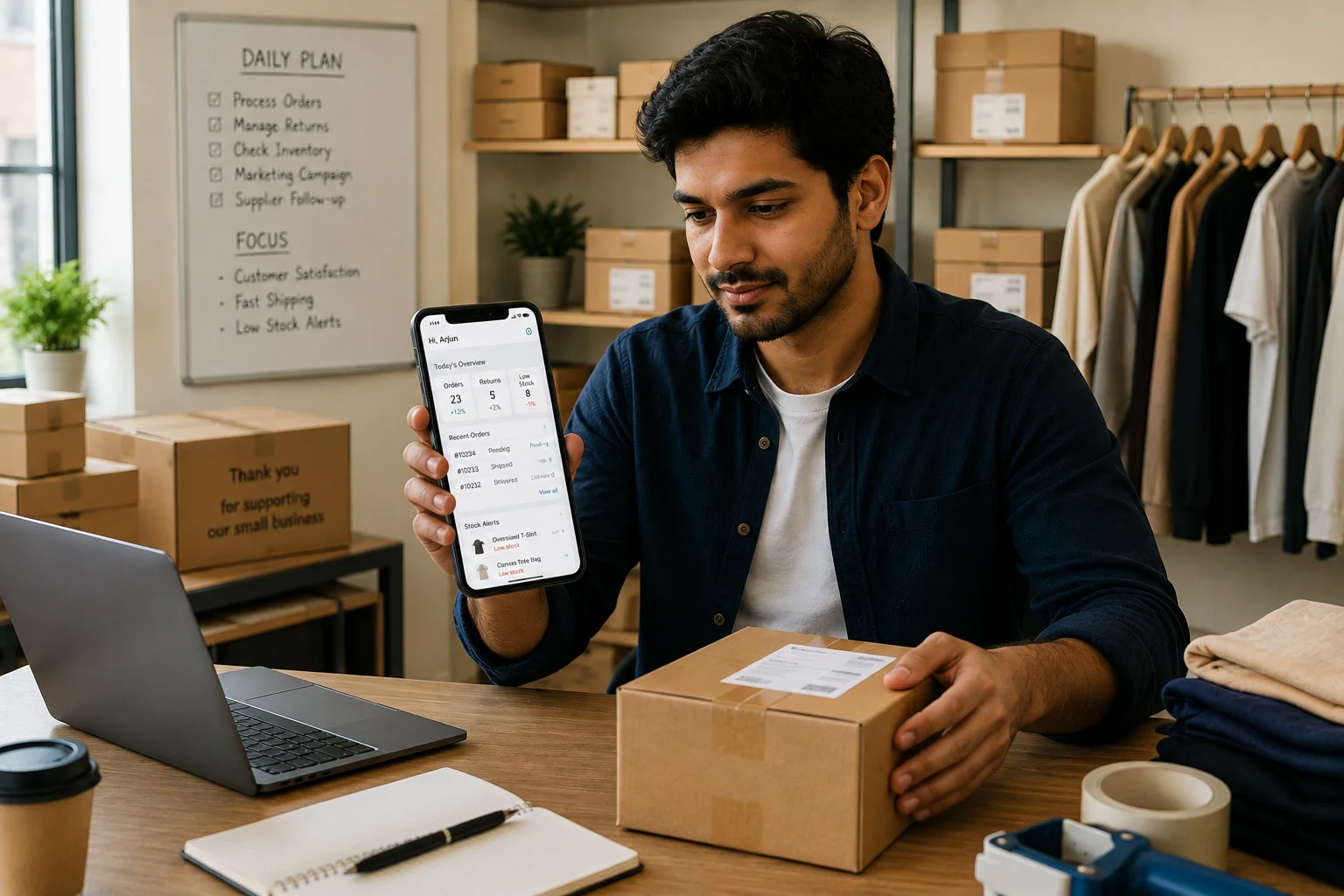 Indian D2C founder using AI tools to manage orders returns and inventory in 2026